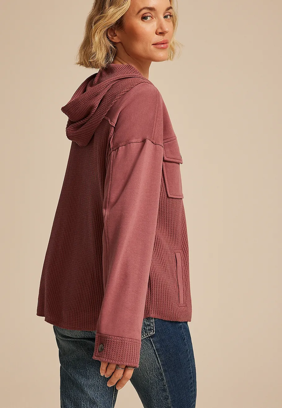 Maurices Plaid & Button Down Shirts|Jackets-Waffle Knit Hooded Shacket