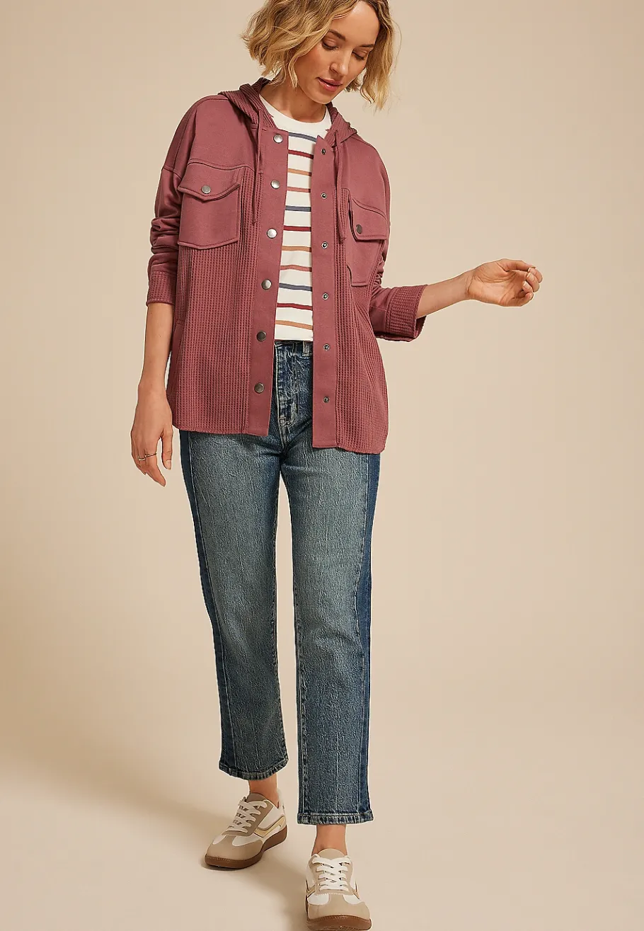 Maurices Plaid & Button Down Shirts|Jackets-Waffle Knit Hooded Shacket