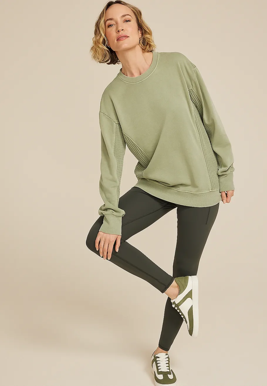 Maurices Sweatshirts-Waffle Mix Crew Neck Tunic Sweatshirt