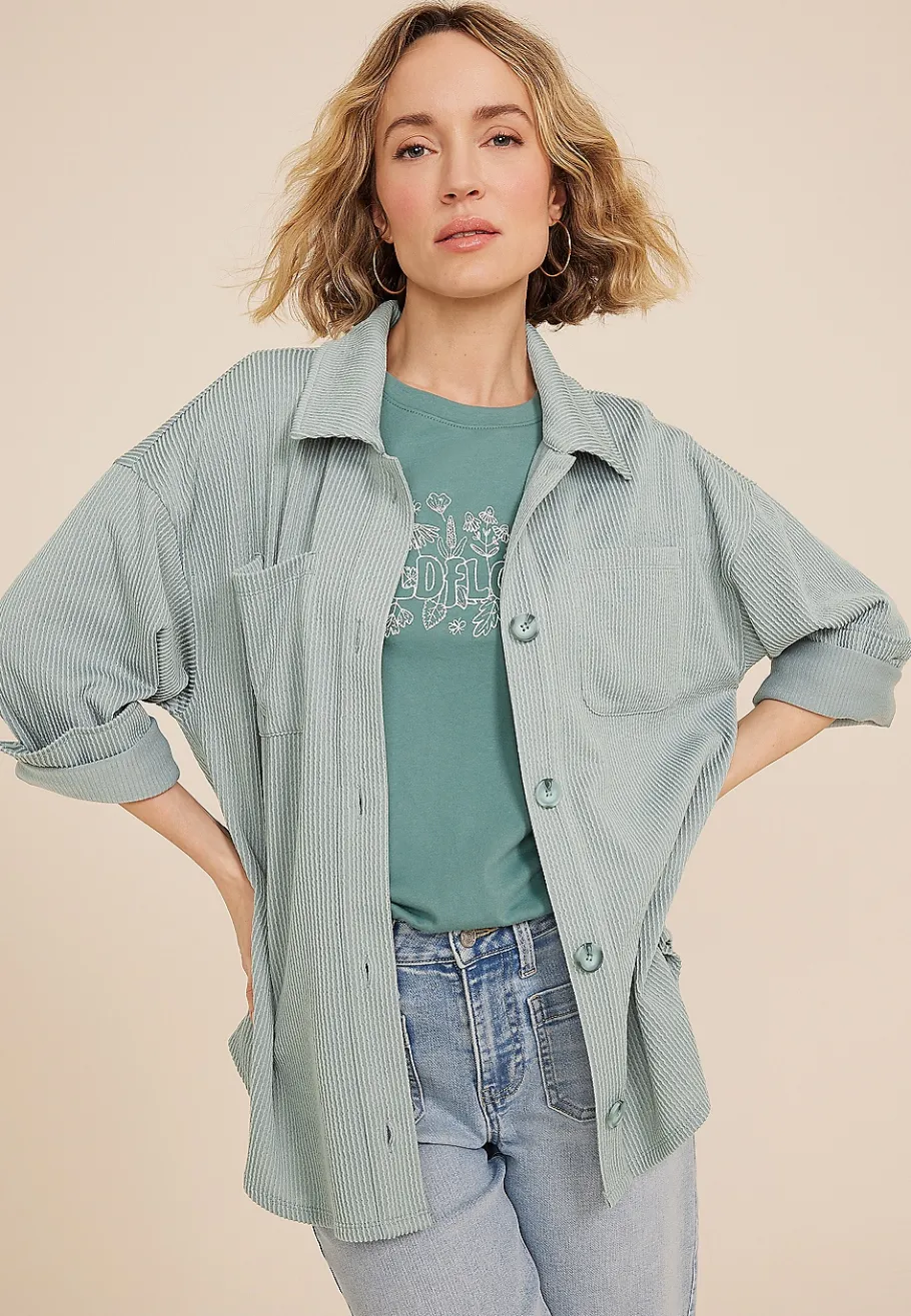 Maurices Jackets-Wavy Ribbed Shacket