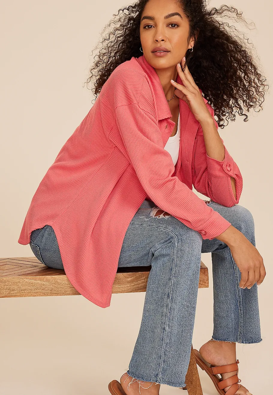 Maurices Jackets-Wavy Ribbed Shacket