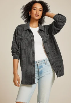 Maurices Plaid & Button Down Shirts|Jackets-Wavy Ribbed Shacket