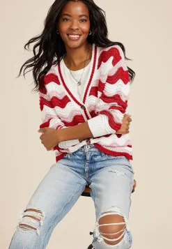 Maurices Sweaters Cardigans & Kimonos-Wavy Striped Knit Cardigan