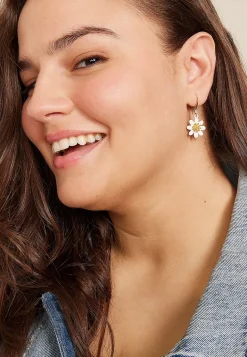 Maurices Earrings-White And Floral Drop Earrings