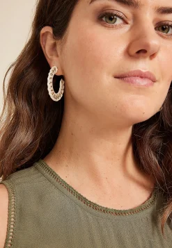 Maurices Earrings-White Raffia Wrapped Hoop Earrings