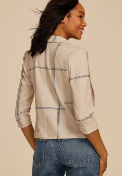 Maurices Blazers-Windowpane Plaid Versa Open Front Cropped Blazer