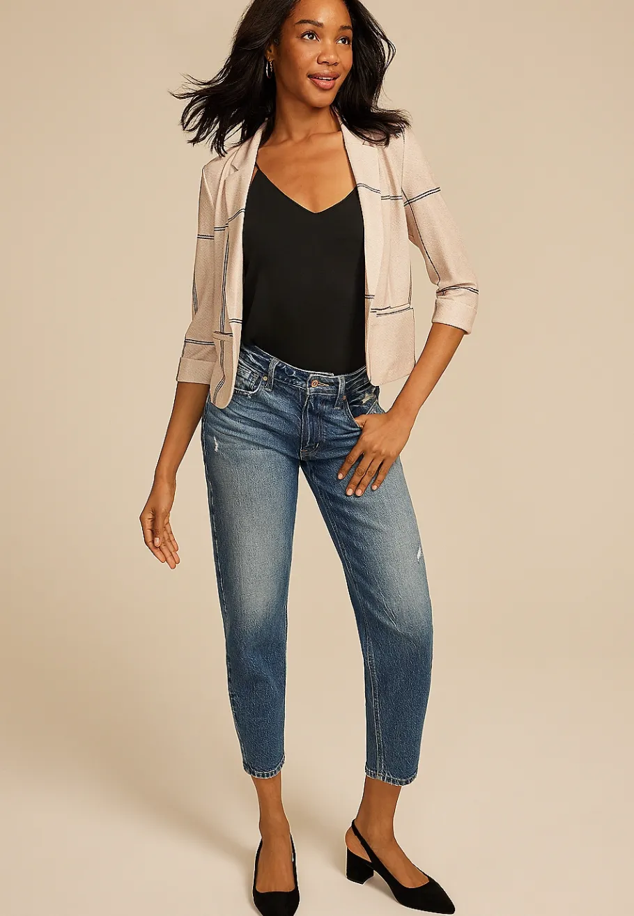 Maurices Blazers-Windowpane Plaid Versa Open Front Cropped Blazer